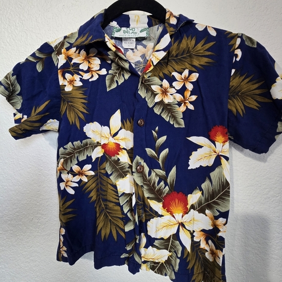 Two Palms for boys in navy blue rayon and Hawaiian orchid - Picture 3 of 5